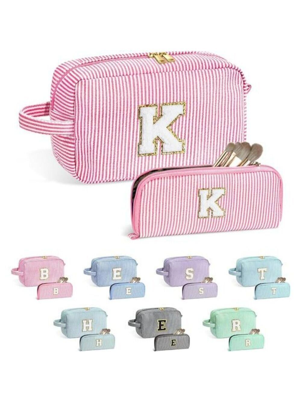 Personalized Initial Makeup Bag Gift Set for Teen Girls Women Travel Organizer